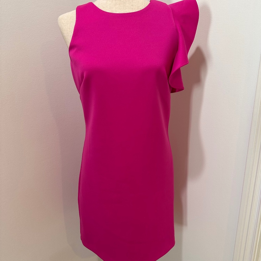 Vince Camuto Hot Pink Fuchsia Sleeveless Dress with Ruffle